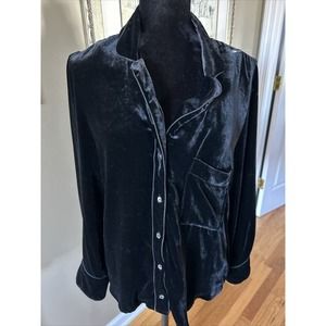 McGuire Sorbonne Black Button Front Long Sleeve Rayon Silk Velvet Top L EUC